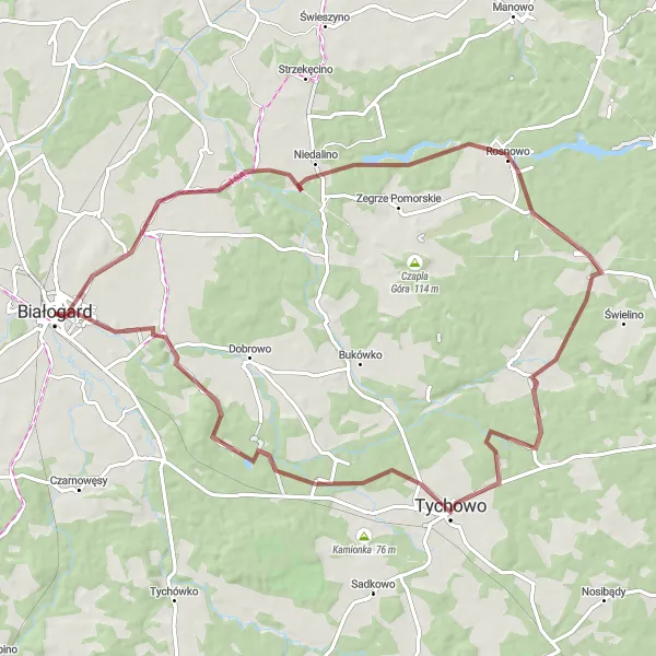 Miniatura mapy "Przez Niedalino do Białogardu" - trasy rowerowej w Zachodniopomorskie, Poland. Wygenerowane przez planer tras rowerowych Tarmacs.app