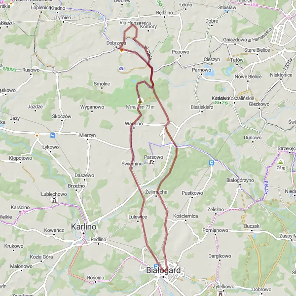 Miniatura mapy "Wycieczka po regionie Białogardu" - trasy rowerowej w Zachodniopomorskie, Poland. Wygenerowane przez planer tras rowerowych Tarmacs.app