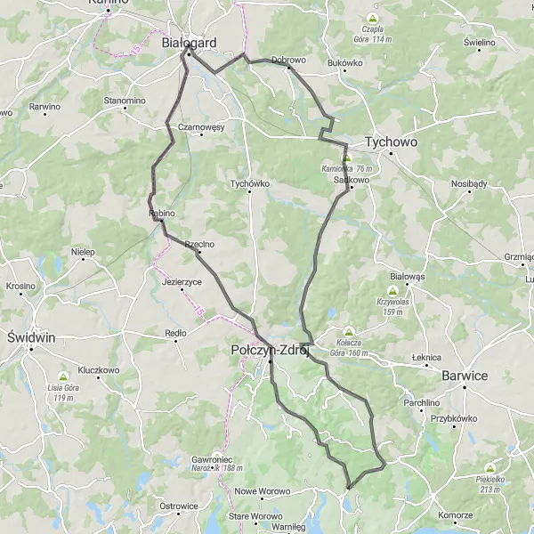 Map miniature of "Białogard to Połczyn-Zdrój Road" cycling inspiration in Zachodniopomorskie, Poland. Generated by Tarmacs.app cycling route planner