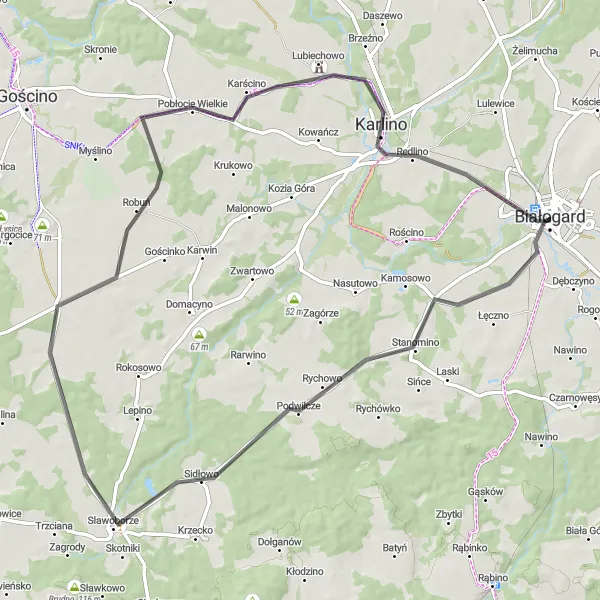 Miniatura mapy "Przejażdżka rowerowa przez Karścino, Karlino i Białogard" - trasy rowerowej w Zachodniopomorskie, Poland. Wygenerowane przez planer tras rowerowych Tarmacs.app