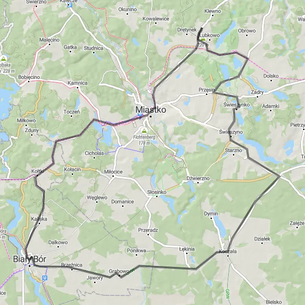 Map miniature of "Kołtki Loop" cycling inspiration in Zachodniopomorskie, Poland. Generated by Tarmacs.app cycling route planner