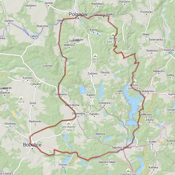 Miniatura mapy "Trasa gravelowa do Czerwonego Mostu i Skibskiej Góry" - trasy rowerowej w Zachodniopomorskie, Poland. Wygenerowane przez planer tras rowerowych Tarmacs.app