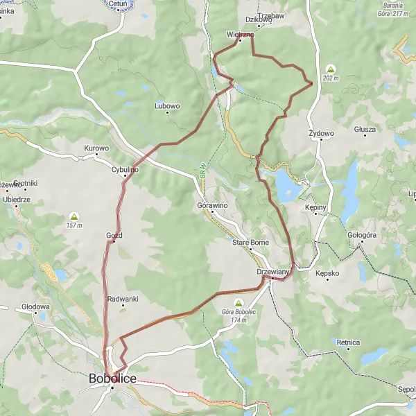 Miniatura mapy "Trasa wokół Bobolic przez Wietrzno i Drzewiany" - trasy rowerowej w Zachodniopomorskie, Poland. Wygenerowane przez planer tras rowerowych Tarmacs.app