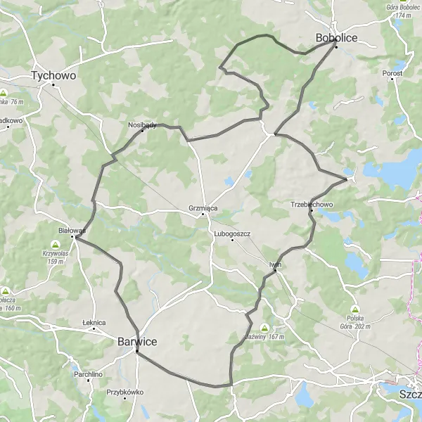 Miniatura mapy "Trasa szosowa przez Wilczą Górę i Barwice" - trasy rowerowej w Zachodniopomorskie, Poland. Wygenerowane przez planer tras rowerowych Tarmacs.app