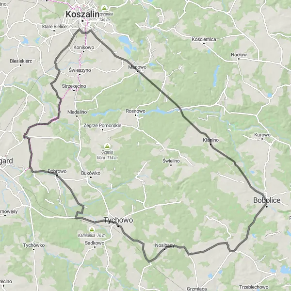 Map miniature of "The Dunowo Loop" cycling inspiration in Zachodniopomorskie, Poland. Generated by Tarmacs.app cycling route planner