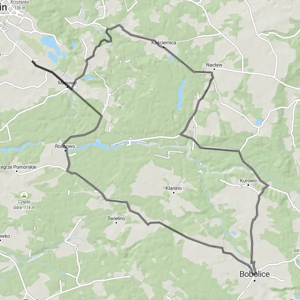 Map miniature of "Exploring the Manowo Countryside" cycling inspiration in Zachodniopomorskie, Poland. Generated by Tarmacs.app cycling route planner