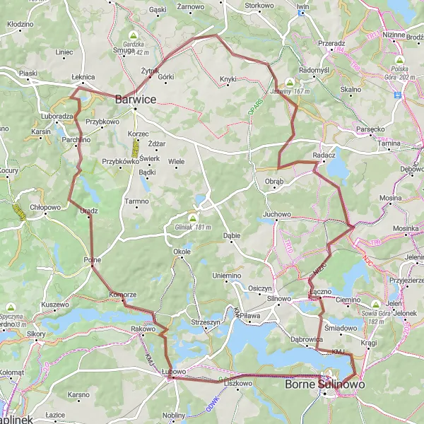 Miniatura mapy "Przejażdżka Gravelowa przez Piaskową Górę i Chwalimską Górę" - trasy rowerowej w Zachodniopomorskie, Poland. Wygenerowane przez planer tras rowerowych Tarmacs.app