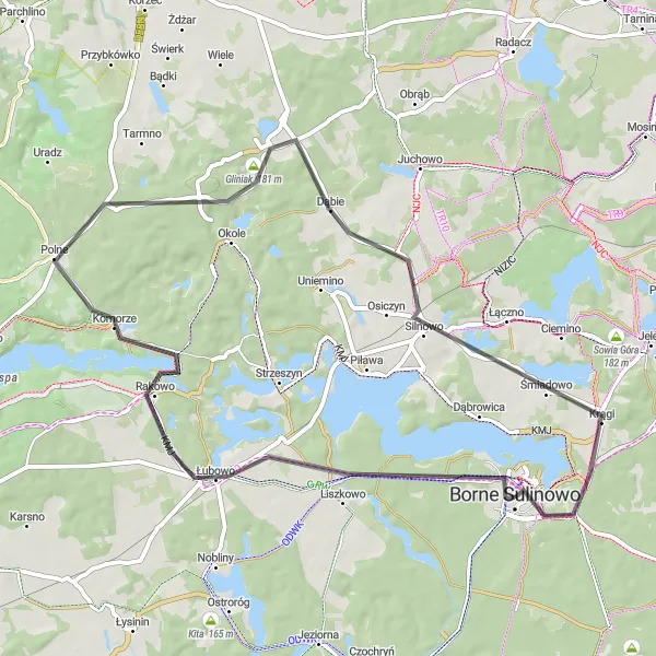 Map miniature of "Rakowo Scenic Road Ride" cycling inspiration in Zachodniopomorskie, Poland. Generated by Tarmacs.app cycling route planner