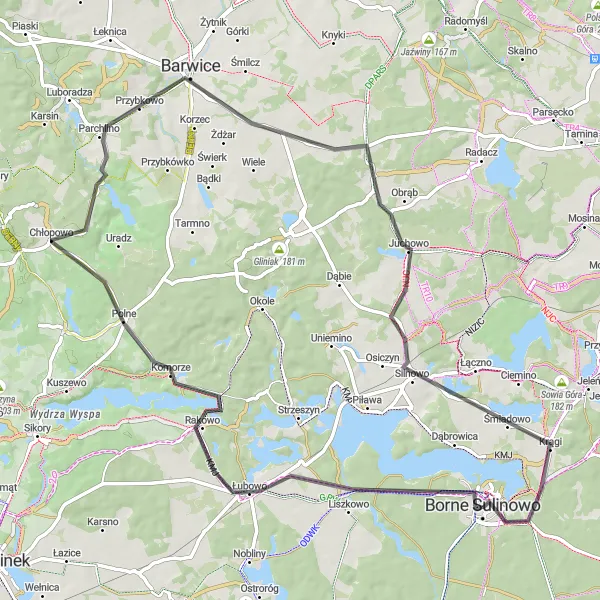Miniatura mapy "Trasa Rowerowa przez Barwice i Śmiadowską Górę" - trasy rowerowej w Zachodniopomorskie, Poland. Wygenerowane przez planer tras rowerowych Tarmacs.app