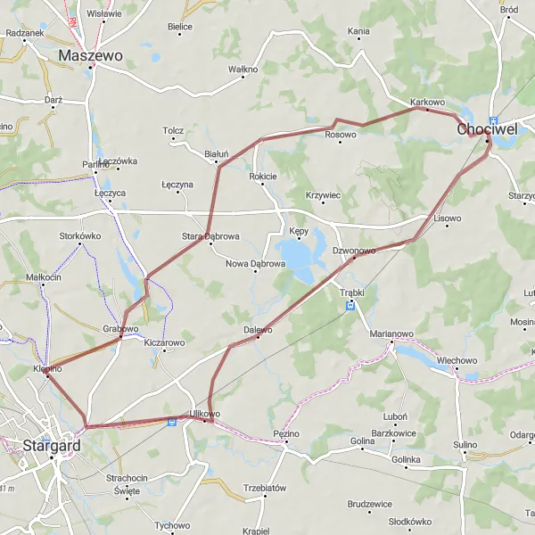 Miniatura mapy "Trasa Rowerowa Gravel przez Klępino, Białuń i Karkowo" - trasy rowerowej w Zachodniopomorskie, Poland. Wygenerowane przez planer tras rowerowych Tarmacs.app