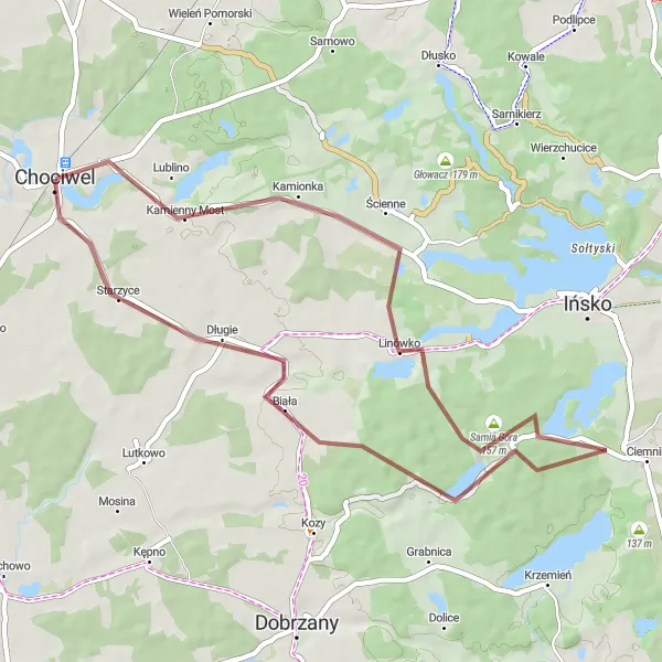 Map miniature of "The Lublino Gravel Adventure" cycling inspiration in Zachodniopomorskie, Poland. Generated by Tarmacs.app cycling route planner