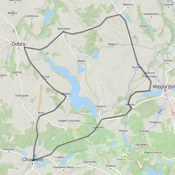 Miniatura mapy "Trasa Rowerowa Szosowa przez Mieszewo, Runowo i Winniki" - trasy rowerowej w Zachodniopomorskie, Poland. Wygenerowane przez planer tras rowerowych Tarmacs.app