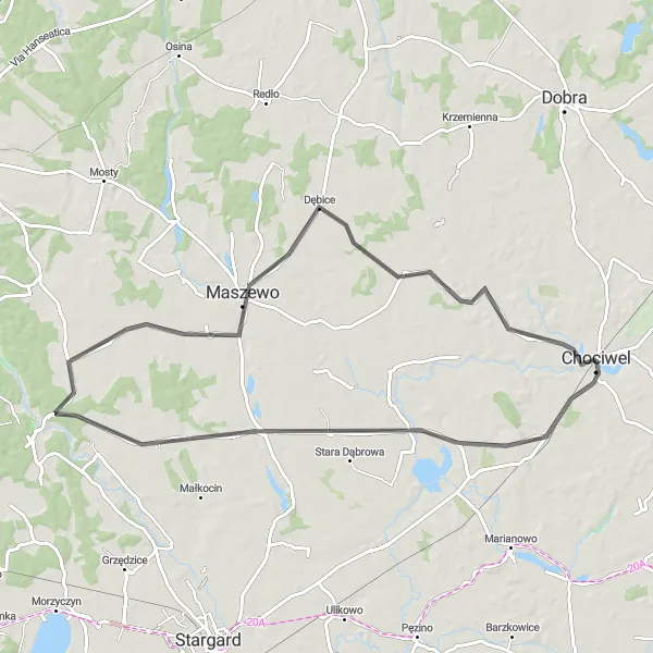 Map miniature of "The Lisowo Road Adventure" cycling inspiration in Zachodniopomorskie, Poland. Generated by Tarmacs.app cycling route planner