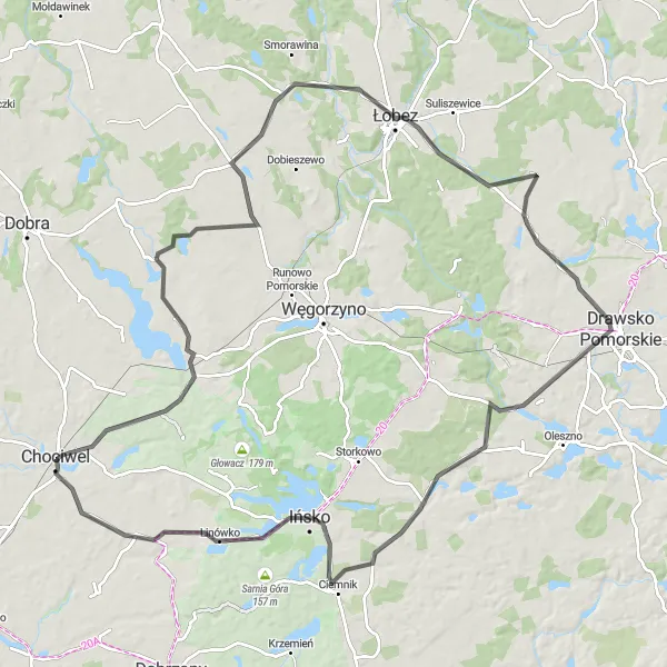 Miniatura mapy "Trasa przez Drawskie Pomorze" - trasy rowerowej w Zachodniopomorskie, Poland. Wygenerowane przez planer tras rowerowych Tarmacs.app