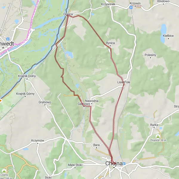 Miniatura mapy "Trasa rowerowa Gravel wokół Chojny" - trasy rowerowej w Zachodniopomorskie, Poland. Wygenerowane przez planer tras rowerowych Tarmacs.app