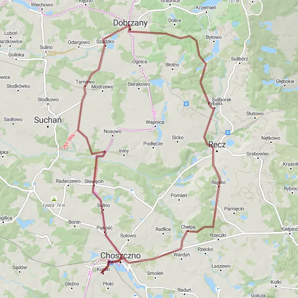 Miniatura mapy "Trasa przez Sławęcin, Szadzko i Rybaki" - trasy rowerowej w Zachodniopomorskie, Poland. Wygenerowane przez planer tras rowerowych Tarmacs.app