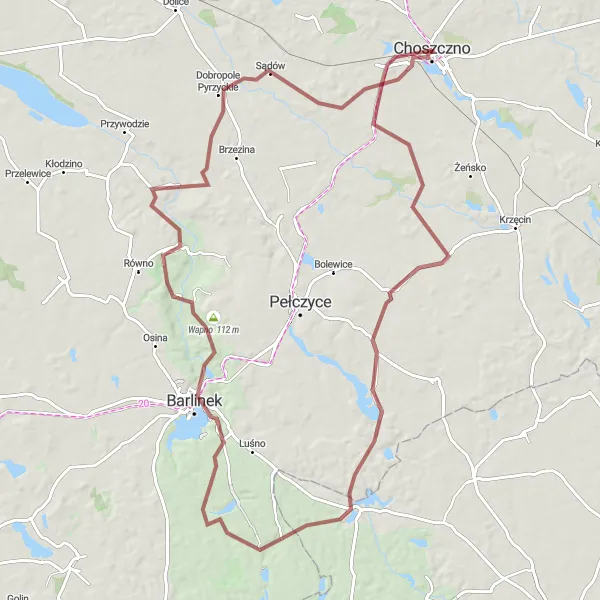 Map miniature of "Zamęcin Challenge" cycling inspiration in Zachodniopomorskie, Poland. Generated by Tarmacs.app cycling route planner