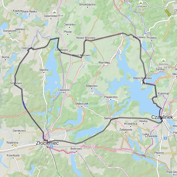 Miniatura mapy "Trasa szosowa przez Siemczyno i Zamek Drahim" - trasy rowerowej w Zachodniopomorskie, Poland. Wygenerowane przez planer tras rowerowych Tarmacs.app