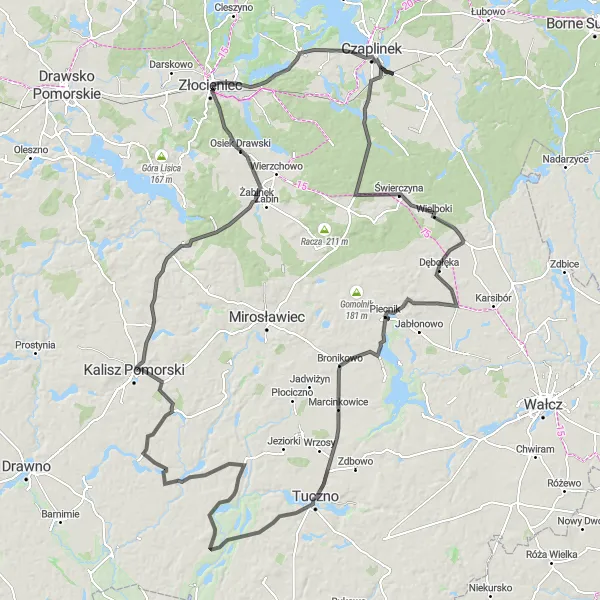 Map miniature of "The Scenic Journey" cycling inspiration in Zachodniopomorskie, Poland. Generated by Tarmacs.app cycling route planner