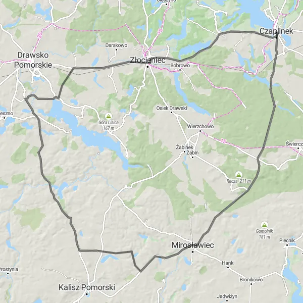 Miniatura mapy "Wyjątkowa trasa rowerowa przez Mirosławiec i Gudowo" - trasy rowerowej w Zachodniopomorskie, Poland. Wygenerowane przez planer tras rowerowych Tarmacs.app