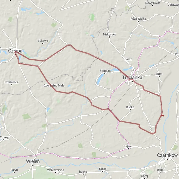 Map miniature of "The Gravel Escape" cycling inspiration in Zachodniopomorskie, Poland. Generated by Tarmacs.app cycling route planner