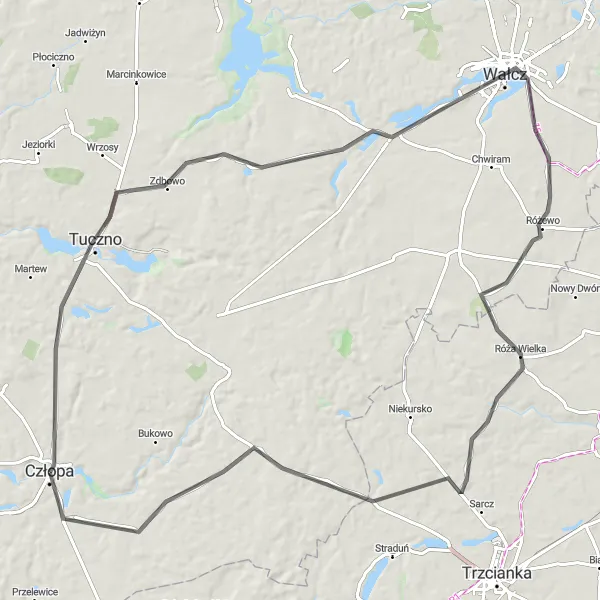 Map miniature of "The Scenic Landscape" cycling inspiration in Zachodniopomorskie, Poland. Generated by Tarmacs.app cycling route planner