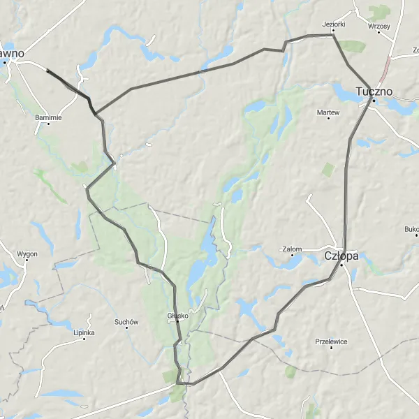 Map miniature of "Drawa Valley Scenic Loop" cycling inspiration in Zachodniopomorskie, Poland. Generated by Tarmacs.app cycling route planner