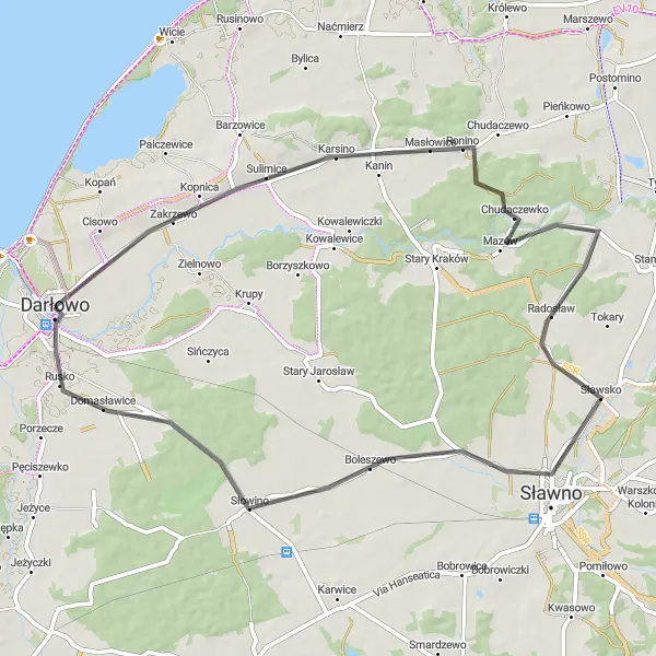 Miniatura mapy "Trasa z Darłowa do Domasławic" - trasy rowerowej w Zachodniopomorskie, Poland. Wygenerowane przez planer tras rowerowych Tarmacs.app