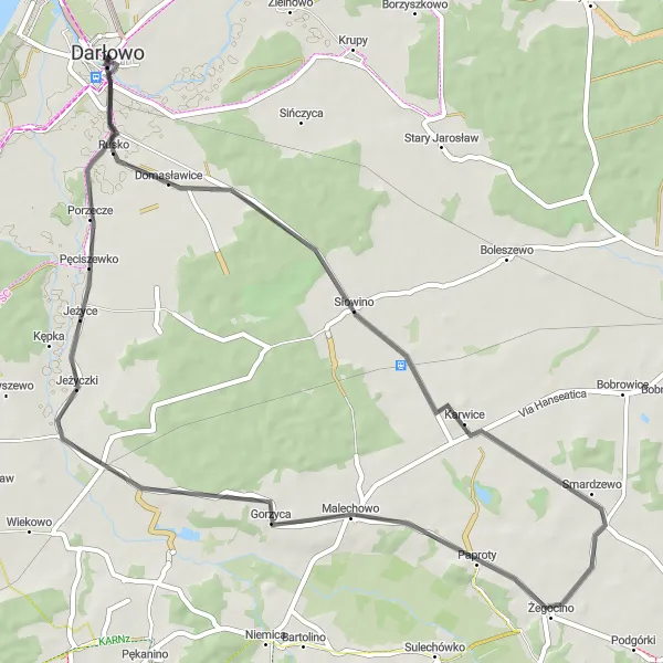 Miniatura mapy "Szlak Wysoczyzny Darłowskiej" - trasy rowerowej w Zachodniopomorskie, Poland. Wygenerowane przez planer tras rowerowych Tarmacs.app