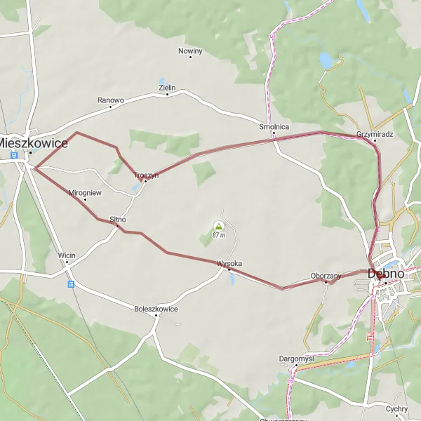 Miniatura mapy "Trasa wokół Dębna" - trasy rowerowej w Zachodniopomorskie, Poland. Wygenerowane przez planer tras rowerowych Tarmacs.app