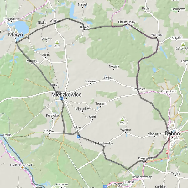 Miniatura mapy "Trasa przez Dargomyśl, Gądno i Chełm Dolny" - trasy rowerowej w Zachodniopomorskie, Poland. Wygenerowane przez planer tras rowerowych Tarmacs.app