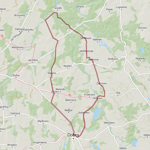 Miniatura mapy "Trasa Gravel Dobra - Dargomyśl" - trasy rowerowej w Zachodniopomorskie, Poland. Wygenerowane przez planer tras rowerowych Tarmacs.app