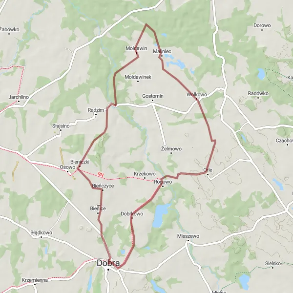 Map miniature of "Rural Routes: Gravel Adventure" cycling inspiration in Zachodniopomorskie, Poland. Generated by Tarmacs.app cycling route planner