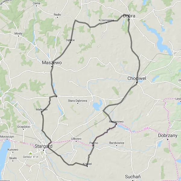 Miniatura mapy "Trasa do Czarnkowa i Dębic" - trasy rowerowej w Zachodniopomorskie, Poland. Wygenerowane przez planer tras rowerowych Tarmacs.app