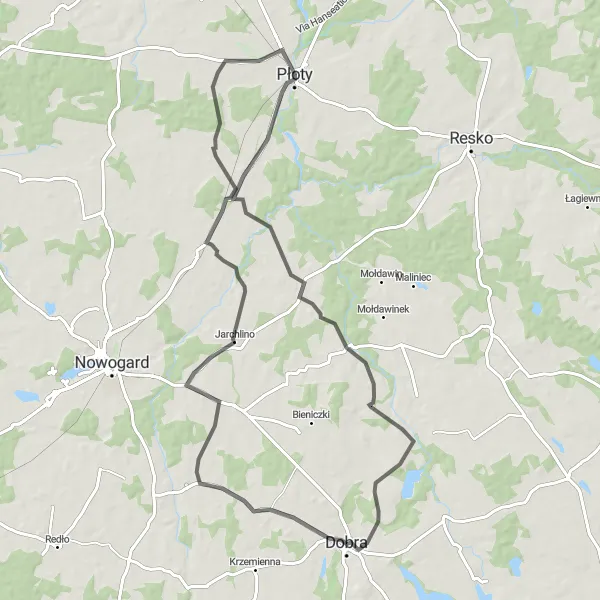 Map miniature of "Roads Less Traveled" cycling inspiration in Zachodniopomorskie, Poland. Generated by Tarmacs.app cycling route planner