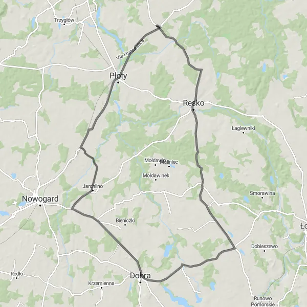 Miniatura mapy "Trasa z Dobrej do Mieszewa" - trasy rowerowej w Zachodniopomorskie, Poland. Wygenerowane przez planer tras rowerowych Tarmacs.app
