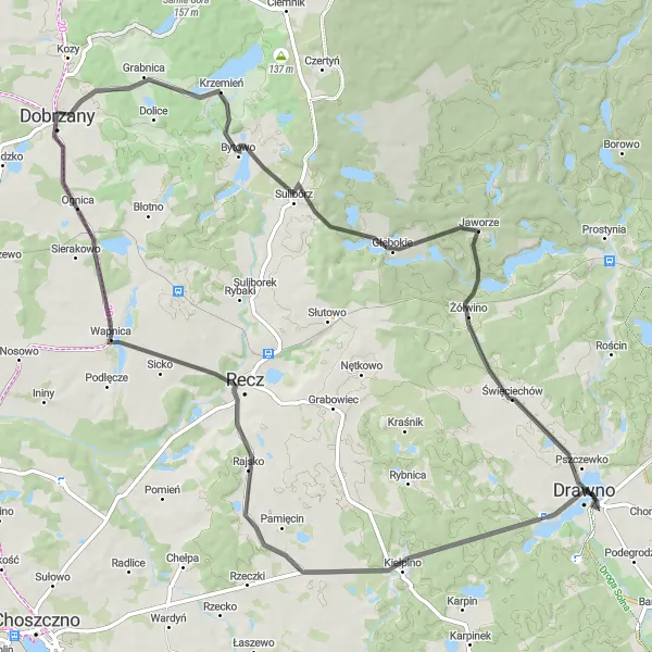 Miniatura mapy "Trasa wokół Święciechowa" - trasy rowerowej w Zachodniopomorskie, Poland. Wygenerowane przez planer tras rowerowych Tarmacs.app