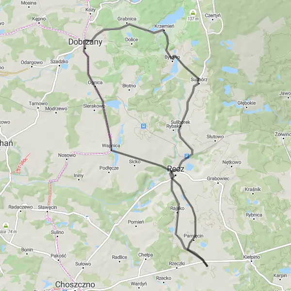 Miniatura mapy "Trasa z Dobrzan do Ognicy" - trasy rowerowej w Zachodniopomorskie, Poland. Wygenerowane przez planer tras rowerowych Tarmacs.app