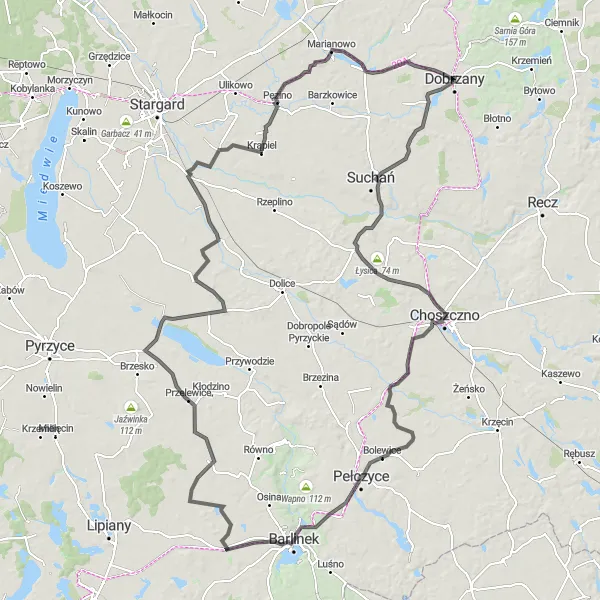 Miniatura mapy "Trasa Widokowa Zachodniopomorska Przez Tarnowo i Pęzino" - trasy rowerowej w Zachodniopomorskie, Poland. Wygenerowane przez planer tras rowerowych Tarmacs.app