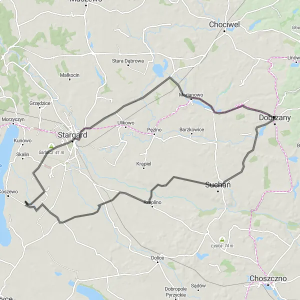 Map miniature of "Scenic Road Cycling Tour to Trąbki" cycling inspiration in Zachodniopomorskie, Poland. Generated by Tarmacs.app cycling route planner