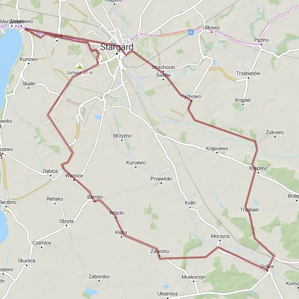 Map miniature of "Warnice Adventure" cycling inspiration in Zachodniopomorskie, Poland. Generated by Tarmacs.app cycling route planner