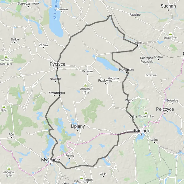 Miniatura mapy "Trasa przez Osinę i Kinice" - trasy rowerowej w Zachodniopomorskie, Poland. Wygenerowane przez planer tras rowerowych Tarmacs.app