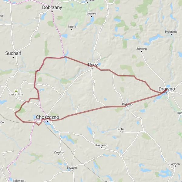 Miniatura mapy "Trasa do Suliszewa i Choszczna" - trasy rowerowej w Zachodniopomorskie, Poland. Wygenerowane przez planer tras rowerowych Tarmacs.app
