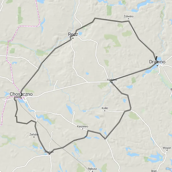 Miniatura mapy "Trasa do Brzezin i Recza" - trasy rowerowej w Zachodniopomorskie, Poland. Wygenerowane przez planer tras rowerowych Tarmacs.app