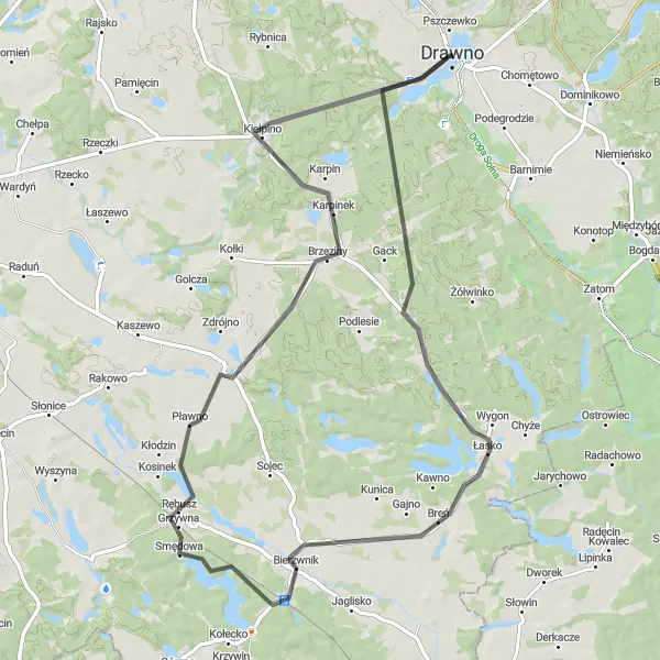 Miniatura mapy "Trasa do Rębusza i Brzezin" - trasy rowerowej w Zachodniopomorskie, Poland. Wygenerowane przez planer tras rowerowych Tarmacs.app