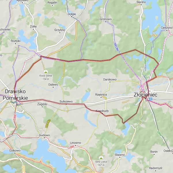 Miniatura mapy "Trasa rowerowa wokół Drawskiego Pomorza" - trasy rowerowej w Zachodniopomorskie, Poland. Wygenerowane przez planer tras rowerowych Tarmacs.app