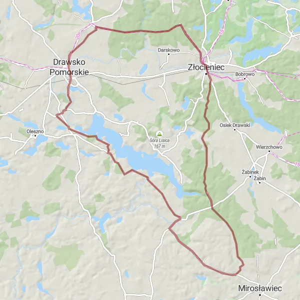 Miniatura mapy "Trasa szutrowa przez Złocieniec i Jezioro Lubie" - trasy rowerowej w Zachodniopomorskie, Poland. Wygenerowane przez planer tras rowerowych Tarmacs.app