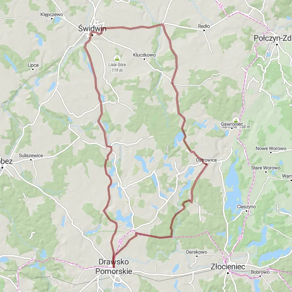 Miniatura mapy "Trasa rowerowa z Drawsko Pomorskie" - trasy rowerowej w Zachodniopomorskie, Poland. Wygenerowane przez planer tras rowerowych Tarmacs.app