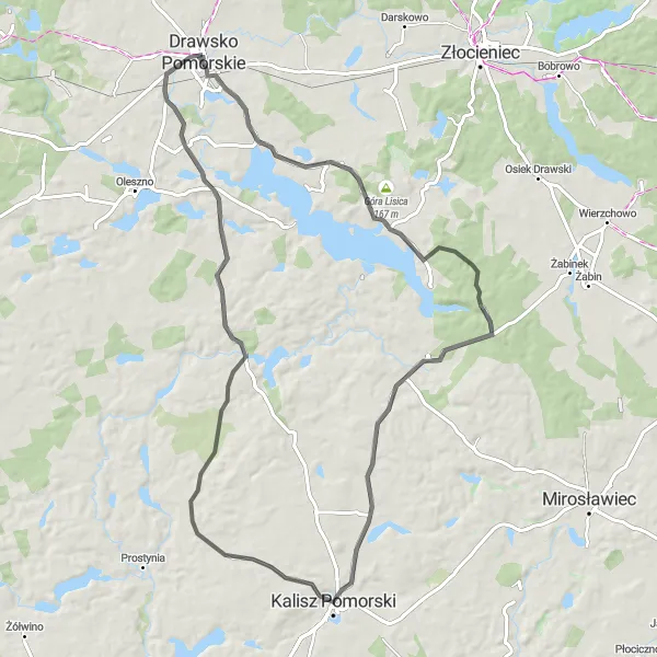 Map miniature of "Drawsko Pomorskie - Gudowo - Góra Książ - Konotop" cycling inspiration in Zachodniopomorskie, Poland. Generated by Tarmacs.app cycling route planner