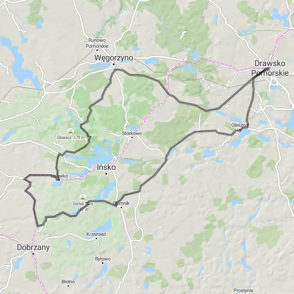 Miniatura mapy "Trasa przez Sarnią Górę i Podlipce" - trasy rowerowej w Zachodniopomorskie, Poland. Wygenerowane przez planer tras rowerowych Tarmacs.app